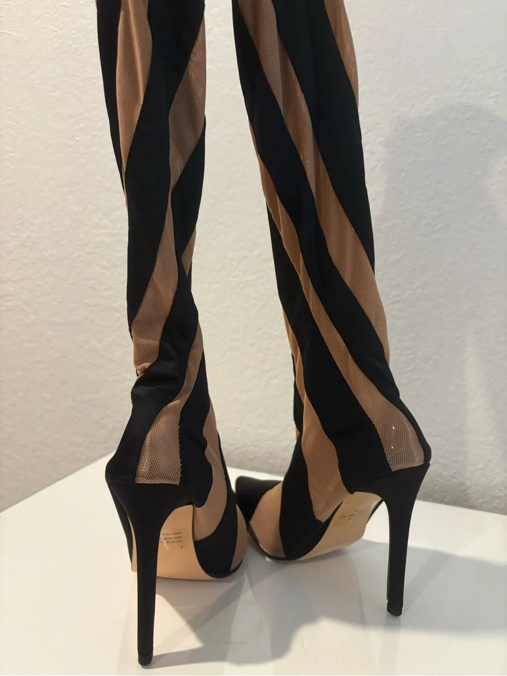 Akira Black and Nude Striped Over-the-Knee Stiletto Boots